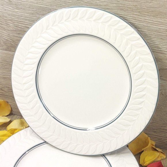 Syracuse Plates Dinnerware Serving Dishes 2 Pc. Dining Set Plates Leaf Embossed - Picture 10 of 12